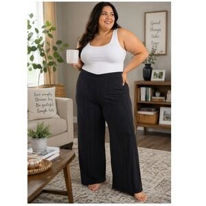 R&M Richards PLUS SIZE Black Wide Leg Pants Elastic Waist Slinky Knit Slacks